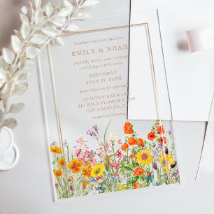 Invitaciones Acrílicas País de flores silvestres coloridas Boda