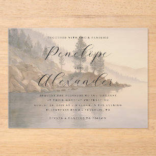 Invitaciones Acrílicas Paisaje Acuarela Azul Tranquilo