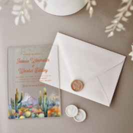Invitaciones Acrílicas Paisaje moderno del desierto de Terracota Occident