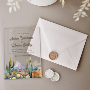 Invitaciones Acrílicas Paisaje moderno occidental marrón de cactus del de