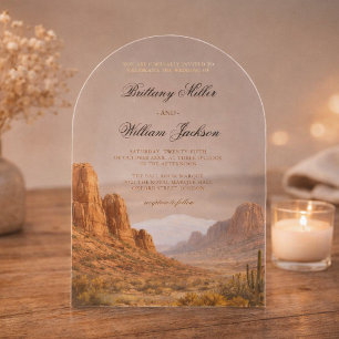 Invitaciones Acrílicas Paisaje montañoso del desierto Boda en el suroeste