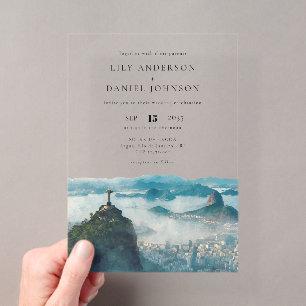 Invitaciones Acrílicas Paisaje urbano de Río Acuarela Destino Brasil Boda