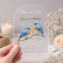 Invitaciones Acrílicas Pájaros del amor pastel marfil Pájaros azules romá
