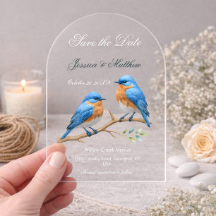 Invitaciones Acrílicas Pájaros del amor pastel marfil Pájaros azules romá