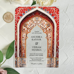 Invitaciones Acrílicas Palacio Real Arco Rojo Boda India