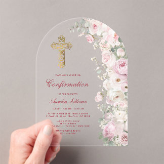 Invitaciones Acrílicas Pale Pink Flowers Confirmation