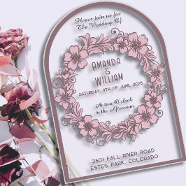 Invitaciones Acrílicas Paleta Rosa Silenciada Corona Floral Transparente