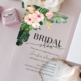 Invitaciones Acrílicas Palm Deja Hibiscus Tropical Floral Brigada