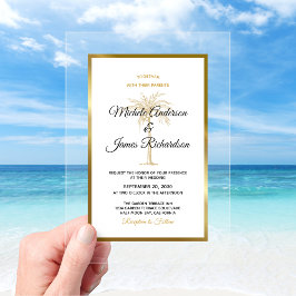 Invitaciones Acrílicas Palm Tree Tropical Gold Elegant Wedding