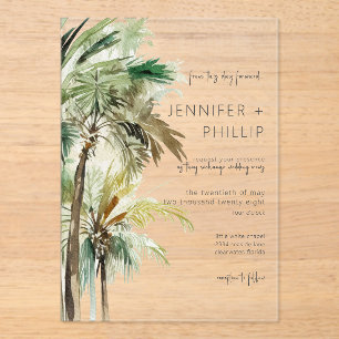 Invitaciones Acrílicas Palm Trees tropicales Boda moderno