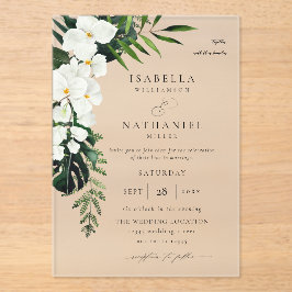 Invitaciones Acrílicas Palm tropical y Boda floral blanco 2 V2