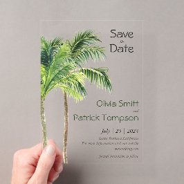 Invitaciones Acrílicas palma de selva acuarela tropical 