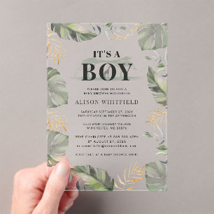 Invitaciones Acrílicas Palmas de jirafa de Safari de la Selva dejan Baby 