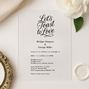 Invitaciones Acrílicas pan tostado transparente negro para amar Boda eleg