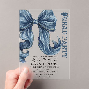 Invitaciones Acrílicas Pantalones de mezclilla con lazo de graduación
