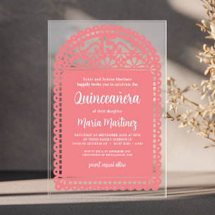 Invitaciones Acrílicas Papel Picado inspiró el cumpleaños de Quinceanera