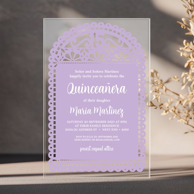 Invitaciones Acrílicas Papel Picado inspiró el cumpleaños de Quinceanera  (Introducing our simple and elegant Quinceanera invitation, inspired by papel picado art.)