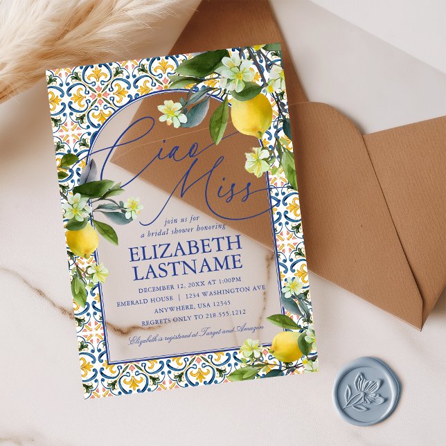 Invitaciones Acrílicas para Despedida de Soltera c (Italian Lemon Bridal Shower Acrylic Invitations)