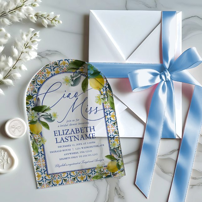 Invitaciones Acrílicas para Despedida de Soltera c (Italian Lemon Bridal Shower Acrylic Invitations)
