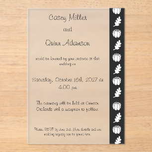 Invitaciones Acrílicas Parche de Calabaza en Boda de Acrílico Negro
