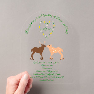 Invitaciones Acrílicas Pareja de ciervos y corazón de margaritas personal