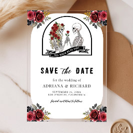 Invitaciones Acrílicas Pareja de esqueletos góticos rosas boda salvar la 