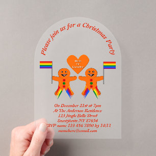 Invitaciones Acrílicas Pareja de Hombres Gay de Pan de Jengibre de Navida
