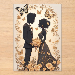 Invitaciones Acrílicas Pareja de novios románticos en vestido elegante