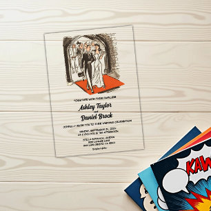 Invitaciones Acrílicas Pareja de recién casados Vintage Retro Cómic Boda