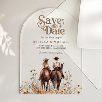 Pareja occidental montando a caballo Boda Save the