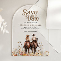 Pareja occidental montando a caballo Boda Save the