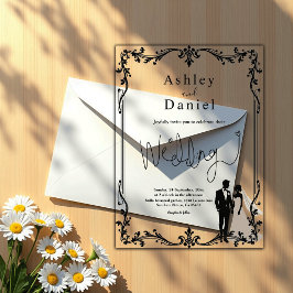 Invitaciones Acrílicas Pareja Romántica Boda Delicado Blanco Y Negro