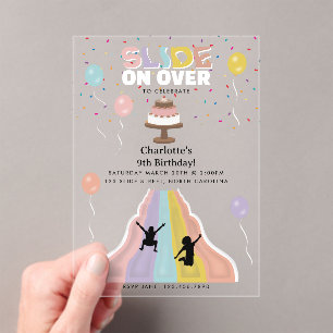 Invitaciones Acrílicas Parque de tobogán interior niñas cumpleaños parque