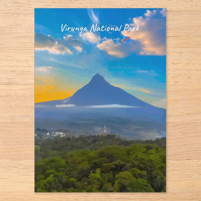Invitaciones Acrílicas Parque Nacional Virunga, RD Congo - Volcán (Anverso)