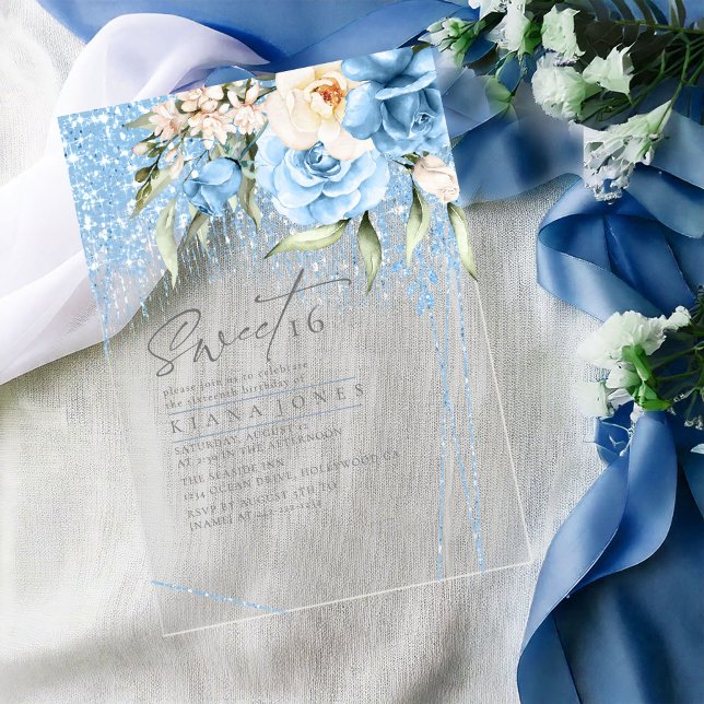 Invitaciones Acrílicas Parques florales dulces Dieciséis Blue ID912 (Subido por el creador)