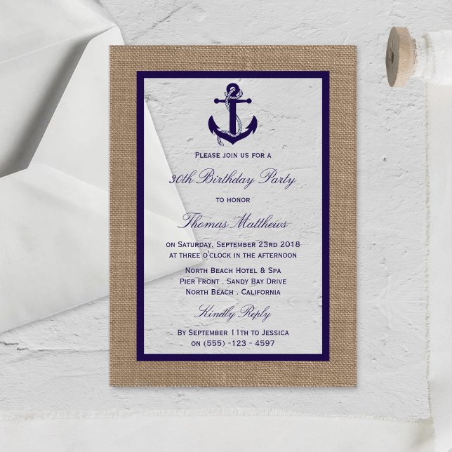 Invitaciones Acrílicas Partido de cumpleaños Burlap Beach, presentador de (Subido por el creador)
