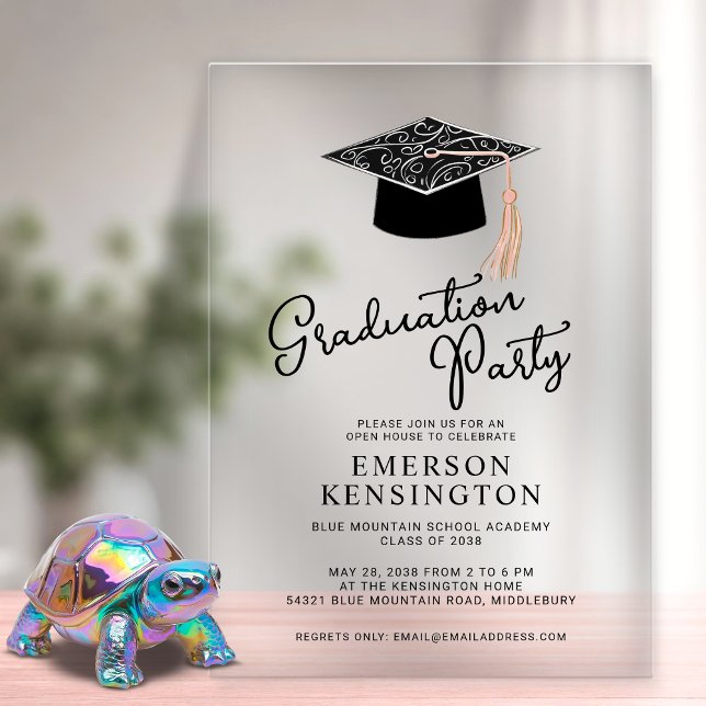 Invitaciones Acrílicas Partido de Graduación Cute Moderno Cap y Tassel (Cute Modern Cap and Tassel Graduation Party Acrylic Invitations)