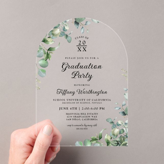 Invitaciones Acrílicas Partido de Graduación de Eucalyptus (Insitu (portátil))