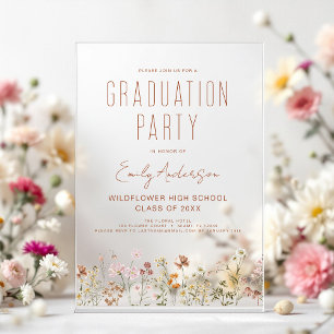 Invitaciones Acrílicas Partido de Graduación de Flor Silvestre Boho