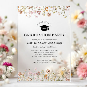 Invitaciones Acrílicas Partido de Graduación de Flor Silvestre Boho Bloom