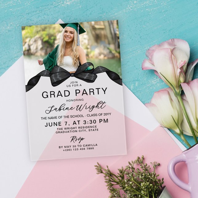 Invitaciones Acrílicas Partido de Graduación de Foto de Black Bow (Subido por el creador)