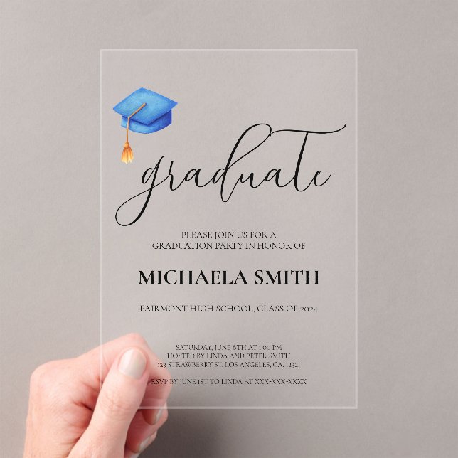 Invitaciones Acrílicas Partido de graduación de fotografía de escuela sec (Insitu (portátil))