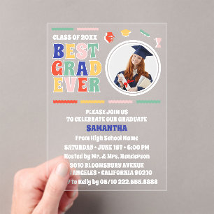 Invitaciones Acrílicas Partido de Graduación de Fotografía Retro Best Gra