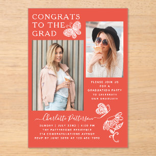 Invitaciones Acrílicas Partido de graduación de fotos de mariposa blanca