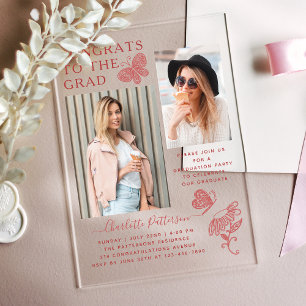 Invitaciones Acrílicas Partido de Graduación de Fotos de Mariposa Moderna