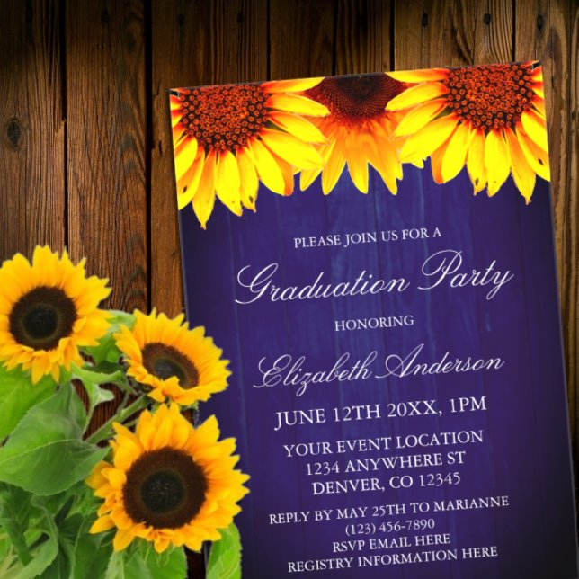 Invitaciones Acrílicas Partido de Graduación de Madera Rústica de Girasol (Subido por el creador)