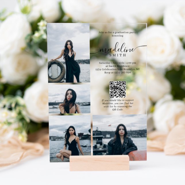 Invitaciones Acrílicas Partido de Graduación del Código QR de Collage de  (Subido por el creador)