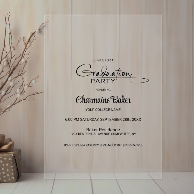 Invitaciones Acrílicas Partido de Graduación Minimalista Moderna (Subido por el creador)