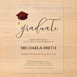 Invitaciones Acrílicas Partido de Graduación Moderno de la Escuela Secund