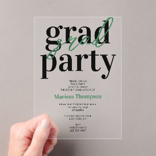 Invitaciones Acrílicas Partido de Graduación Verde de Caligrafía Moderna